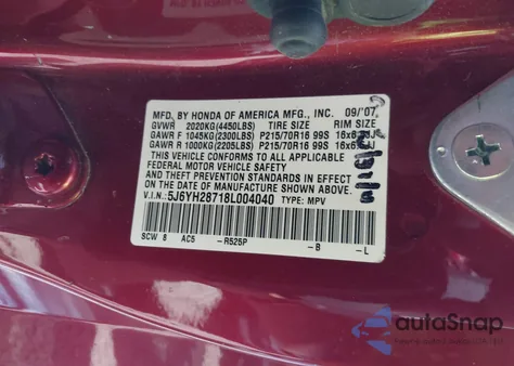 2008 Honda Element Ex z USA, uszkodzony, nr VIN 5J6YH28718L004040